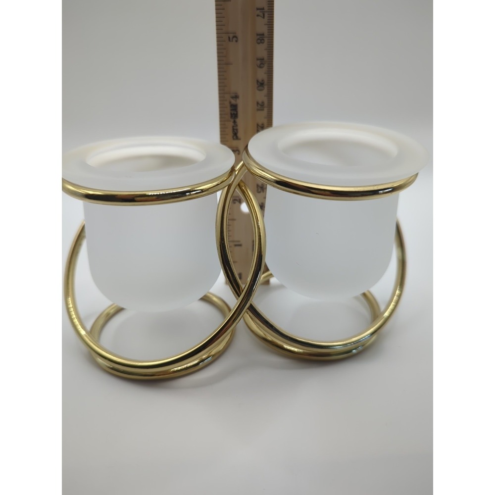Party Lite Gold Gemini Double Frosted Votive Candle Holder w/Interlocking Rings - Picture 7 of 8